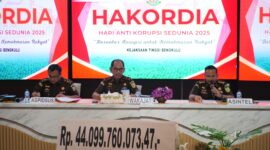 Wakil Kepala Kejati Bengkulu, Dr. Muslikhuddin, S.H., M.H didampingi Asintel Kejati Dr. David Palapa Duarsa, S.H., M.H, saat menyampaikan total kerugian negara yang berhasil diungkap menembus angka pantastis denga sebesar Rp 3,39 triliun