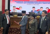 PARIPURNA: Wakil Ketua 1 DPRD Provinsi Bengkulu Teuku Zulkarnai memimpiin rapat Paripurna, Penyerahan dokumen rekomendasi kepa Wakil Gubernur Bengkulu Mian. (Senin 13 April 2026)-- FOTO: IST//MBG.