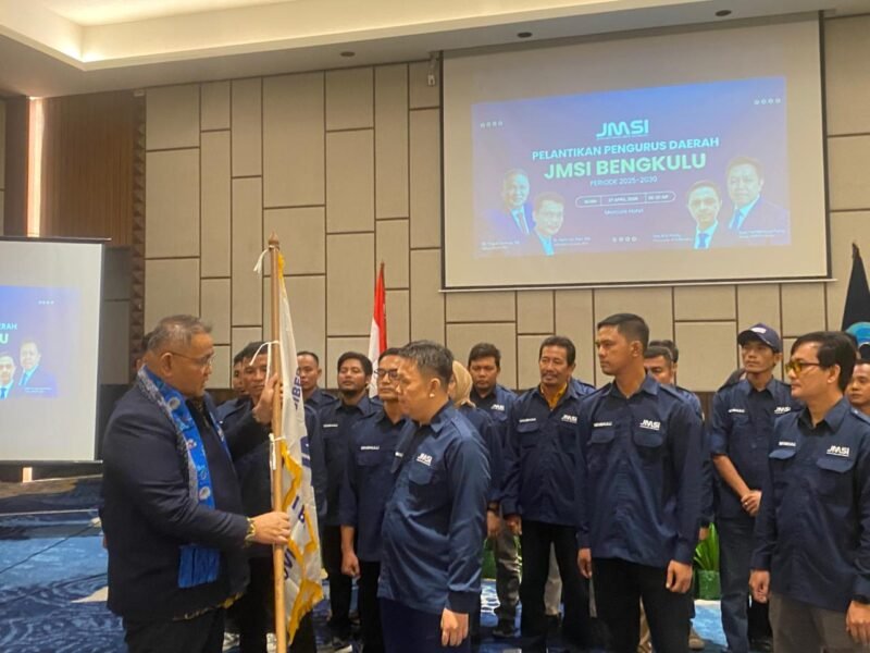 PELANTIKAN: Pengurus JMSI Bengkulu periode 2025–2030 resmi dilantik, pada Senin 27 April 2026.  Siap hadapi tantangan AI, hoaks, dan memperkuat industri media siber melalui kolaborasi strategis. Foto: HANDI//MBG.