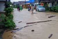Dandim 0409/Rejang Lebong Letkol Inf Agung Lewis Oktorada menerjunkan 20 personel TNI membantu warga terdampak banjir di Kabupaten Lebong akibat meluapnya Sungai Ketahun.