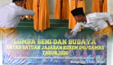 Korem 041/Gamas menggelar Perlombaan Seni dan Budaya Antar Satuan Tahun 2026 sebagai upaya melestarikan budaya bangsa dan mempererat kebersamaan prajurit.