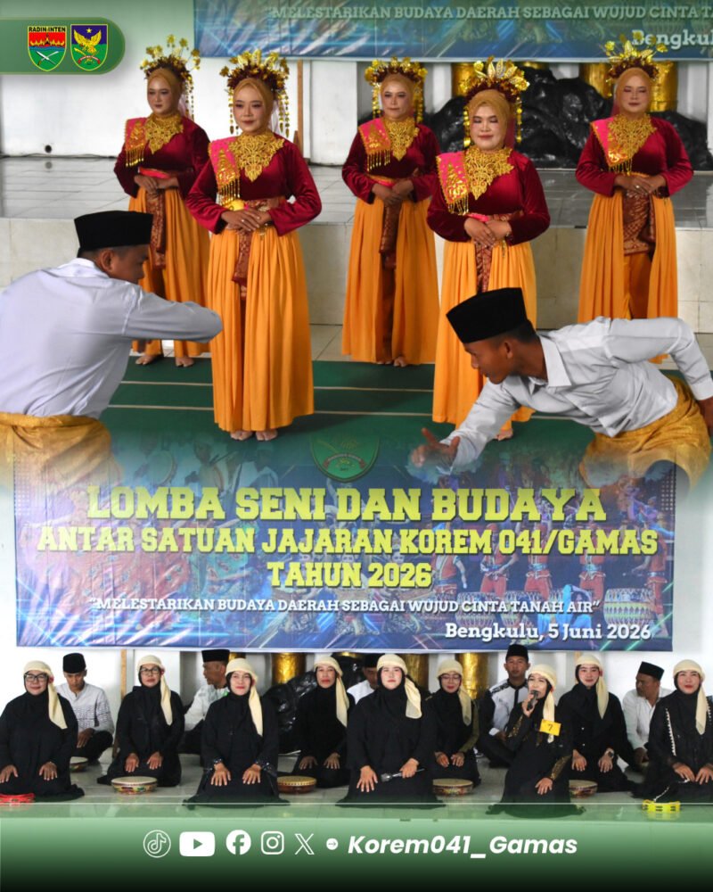Korem 041/Gamas menggelar Perlombaan Seni dan Budaya Antar Satuan Tahun 2026 sebagai upaya melestarikan budaya bangsa dan mempererat kebersamaan prajurit.
