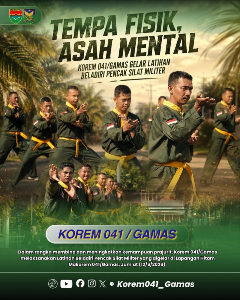 Korem 041/Garuda Emas menggelar latihan pencak silat militer untuk meningkatkan profesionalisme, kesiapan fisik, dan ketahanan mental prajurit di Bengkulu.