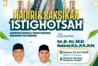 Ustadz nasional KH ES Mubarok asal Jawa Barat akan mengisi Istighotsah Akbar HUT ke-18 Bengkulu Tengah. Masyarakat diajak hadir mengikuti doa bersama dan tausiyah.